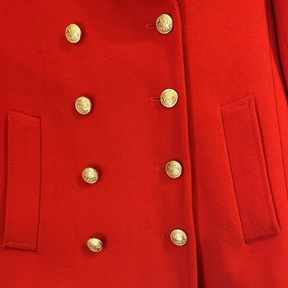 J Crew Wool Blend Double Breasted Pea Coat Red Gold Crested Buttons Size 00 XXS - Picture 6 of 12